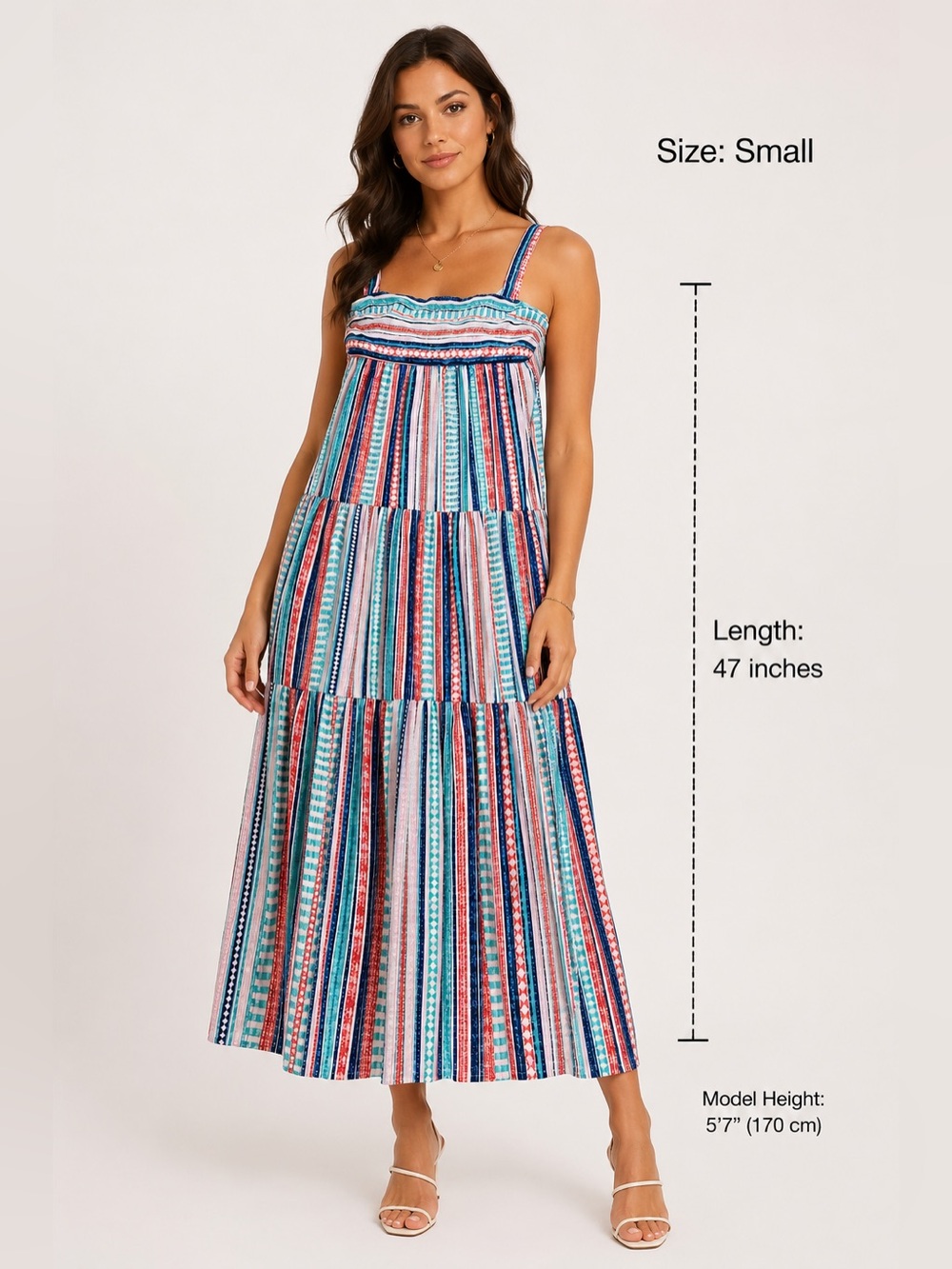 One Clothing Women's Multicolor Striped Tiered
Midi Dress - Size Small